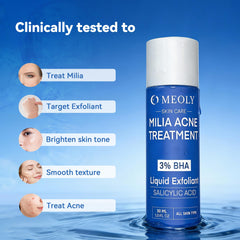 MEOLY Milia Remover cream texture shown for skincare routines.