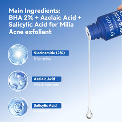 MEOLY Milia Remover near the nose area helps reduce milia visibility.