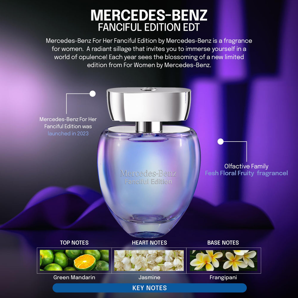 Mercedes Benz Fanciful notes rose and amber wood create a warm, sophisticated scent.