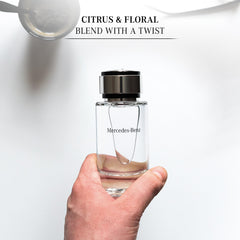 Mercedes-Benz For Men packaging close-up highlighting elegant box and unboxing experience.