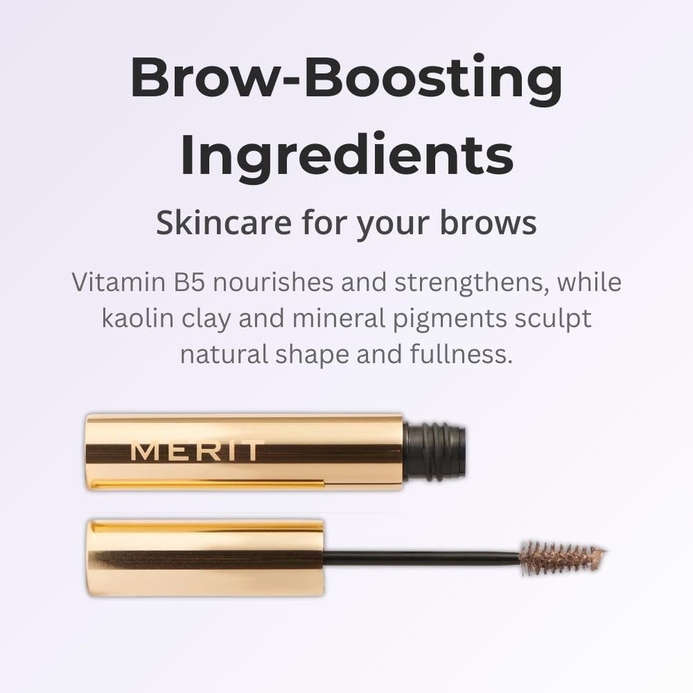 Merit Brow 1980 taupe tube close-up highlights creamy formula