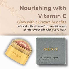 Merit Flush Balm's second-skin finish creates a radiant, natural look.