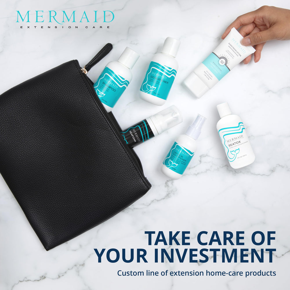 Mermaid Extension Care Extension Remover packaging and pump enable precise application.