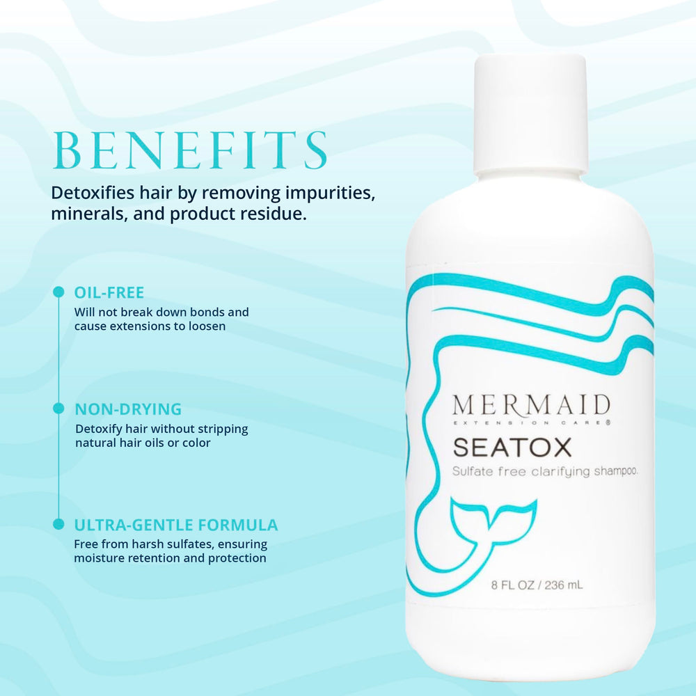 Mermaid Extension Care Seatox extension-safe formula on bottle ensures gentle cleansing.