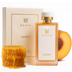 Merve Ambre bottle front view showcases luxury, ideal for daily wear.