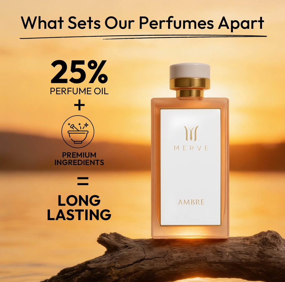Merve Ambre spray action captures a light mist for all-day fragrance.