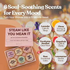 MESMOS citrus-energize shower steamer to boost mood during shower.