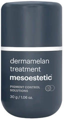 Mesoestetic Dermamelan cream jar closeup for daily moisturizing and smooth skin.