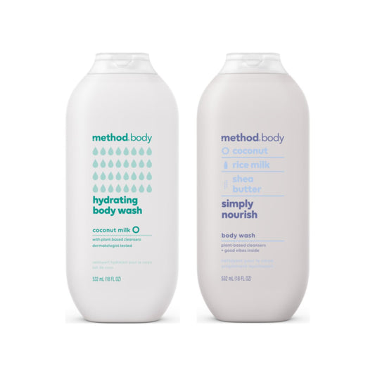 Method body wash Hydrating Coconut Milk bottle pour promotes daily hydration.