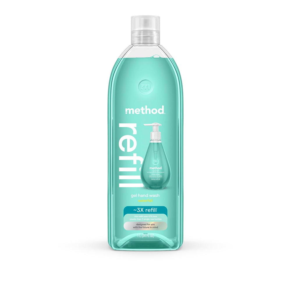 Method Waterfall gel hand soap refill 34oz front view for easy replenishment