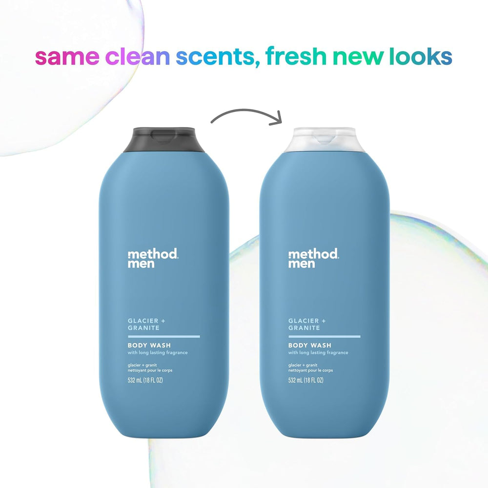 Paraben-free label on Method Men Body Wash Glacier Granite bottle