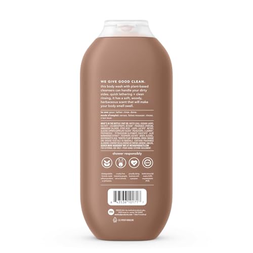 Method Men Body Wash sandalwood vetiver bottle side highlighting paraben-free formula.