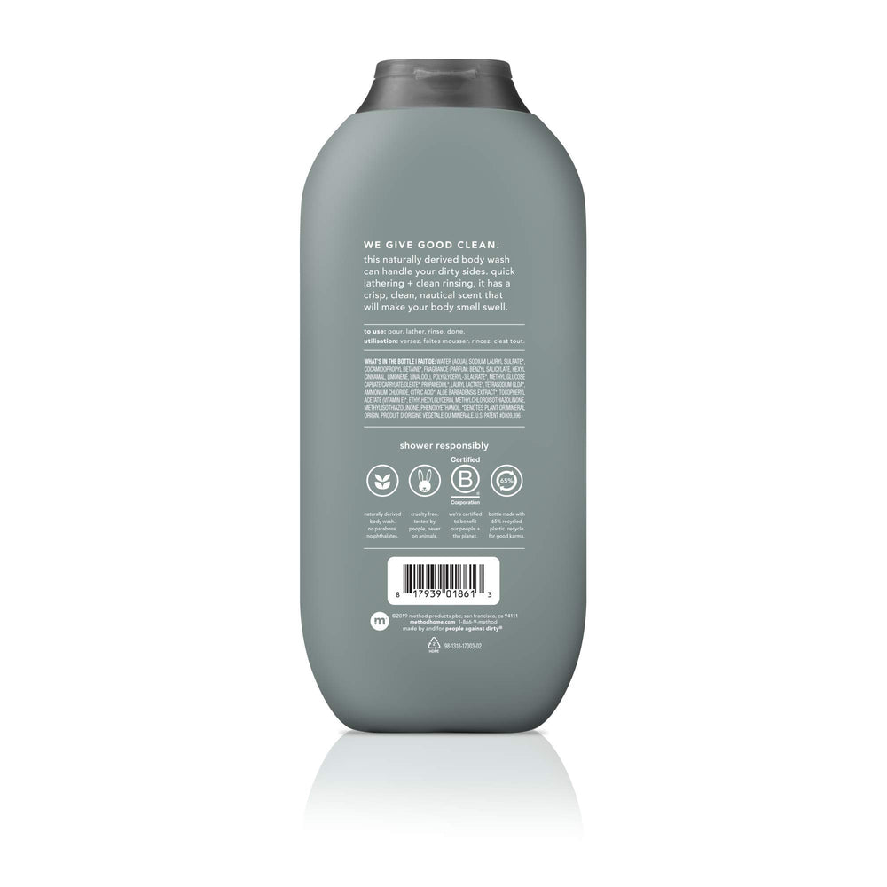 Method Men Cedar + Cypress bottle pour, smooth rinse and bold fragrance