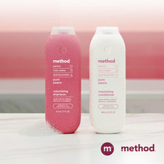 Six-pack display of Method Pure Peace shampoo for routine use