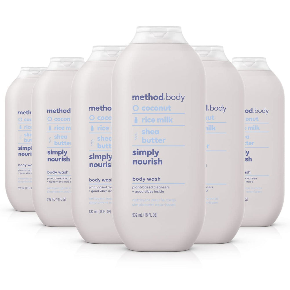 Method Simply Nourish body wash bottle front, coconut fragrance and moisturizing feel.