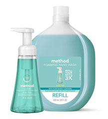 Method Waterfall foaming hand soap bottle ready for sink use, showcasing the product.