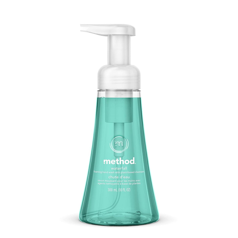 Label highlighting the Waterfall fragrance on Method soap.