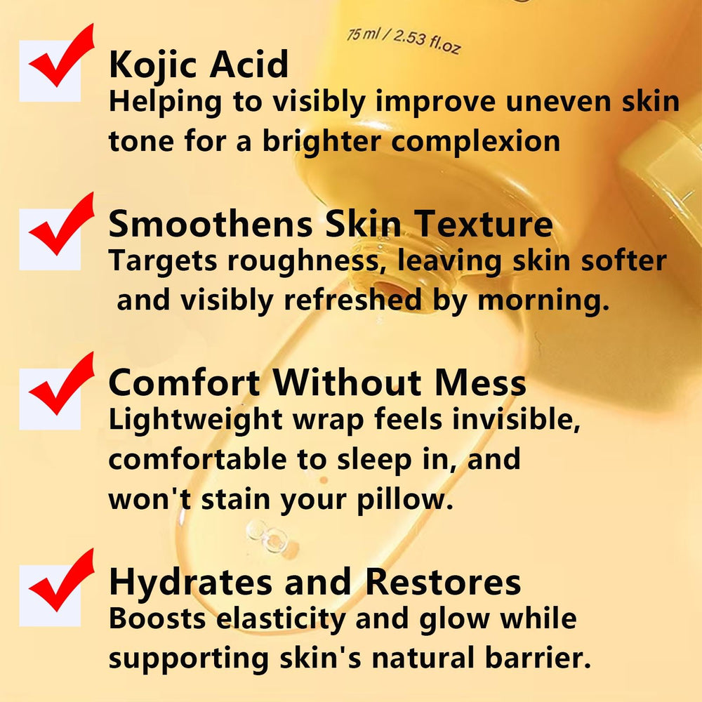 Label close-up reveals kojic and turmeric ingredients supporting healthy glow.