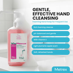Close-up of rich foam from Metrex VioNexus for even coverage on hands.