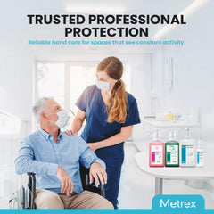 Display of Metrex VioNexus packaging suitable for break rooms and entrances.