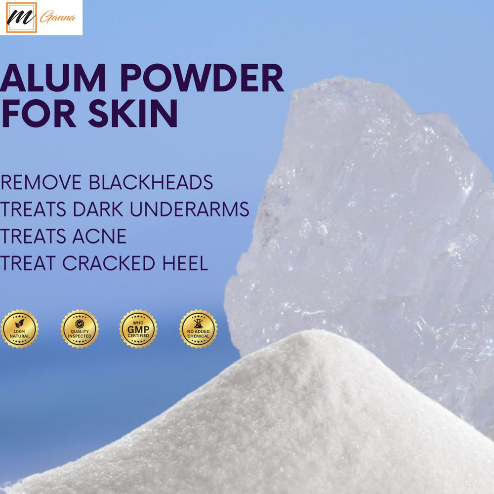 mGanna alum powder shown as a natural health and skincare option.