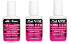 Mia Secret 3-pack brush-on clear gel resin for crystal attachment and wraps.