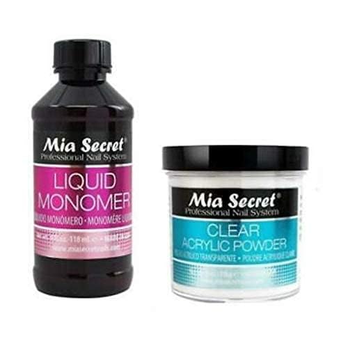 MIA SECRET clear acrylic powder 4oz, self-leveling and non-yellowing for long-lasting results.
