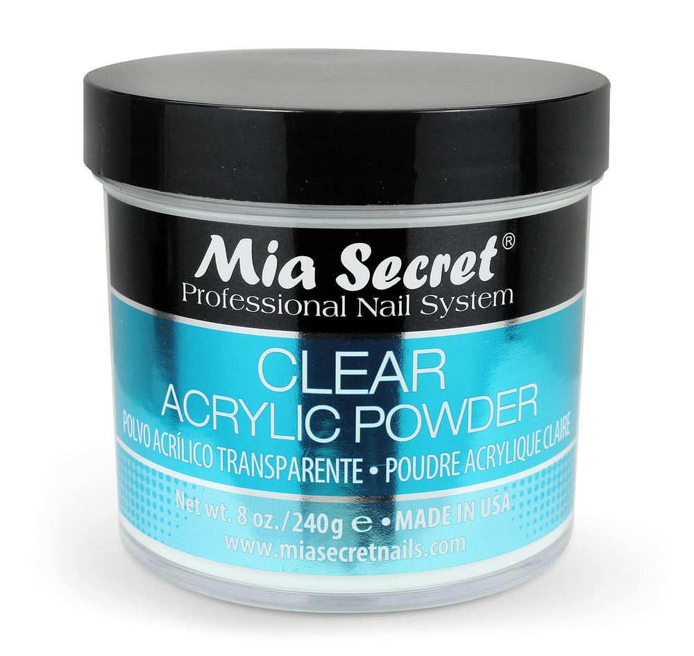 Mia Secret Clear Acrylic Powder 8oz jar for translucent encapsulation.
