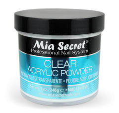 Mia Secret Clear Acrylic Powder 8oz jar for translucent encapsulation.