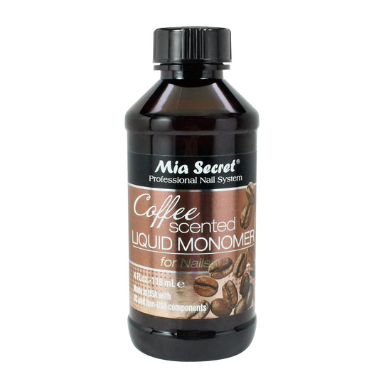 Mia Secret coffee scented liquid monomer bottle offers a fresh aroma during manicures.
