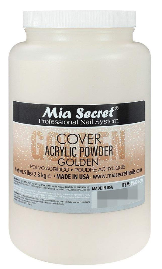 Mia Secret Cover Golden acrylic powder front view for smooth, long-lasting salon nails.