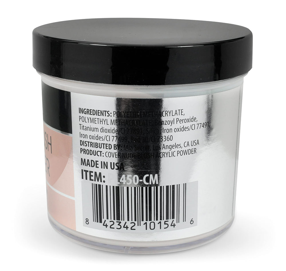 Mia Secret Cover Nude Blush Acrylic Powder nail bed illustration highlights extended natural nail length.