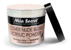 Mia Secret Cover Nude Blush Acrylic Powder packaging closeup communicates premium branding.