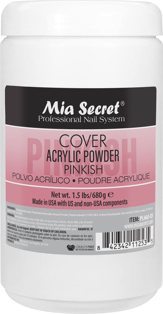 Mia Secret Cover Pinkish acrylic powder jar close-up for smooth, long-lasting nails