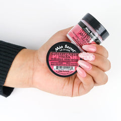 Mia Secret Cover Pinkish Acrylic Powder texture closeup reveals smooth, self-leveling consistency.