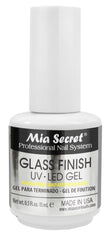 Mia Secret Glass Finish gel bottle closeup for crystal-clear nails.