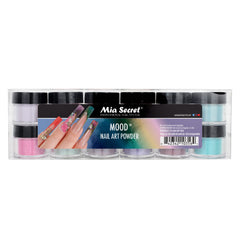 Mia Secret Mood pink glitter snow powder for vibrant color shifts in nails.