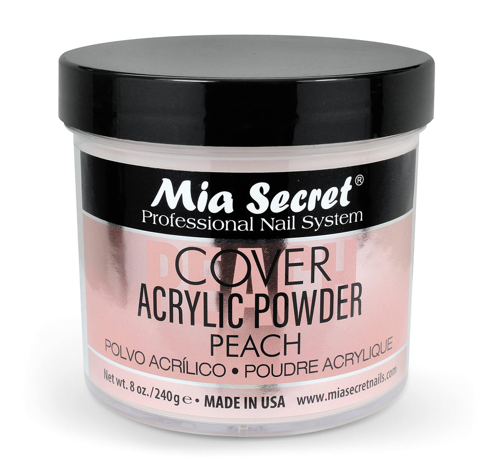 Mia Secret Peach Cover Acrylic Powder in a jar for smooth peach-toned nails.