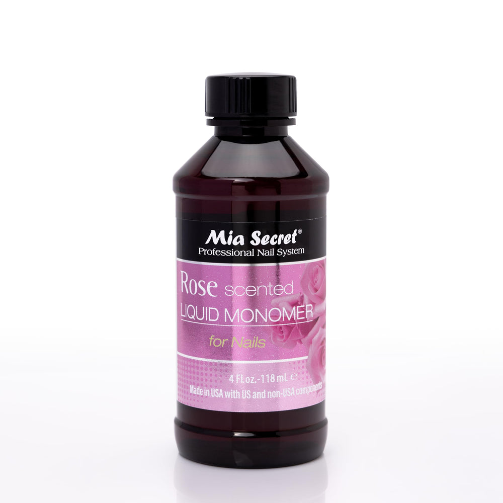 Mia Secret Rose Scented Liquid Monomer 4oz ready for flawless acrylic application with a calming aroma.