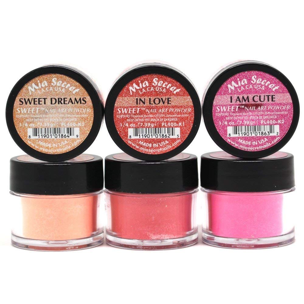 Mia Secret Sweet shade swatches display six versatile tones for personalized nail art.