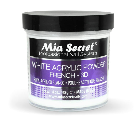 Mia Secret White Acrylic Powder 4oz bottle for crisp French manicure tips.