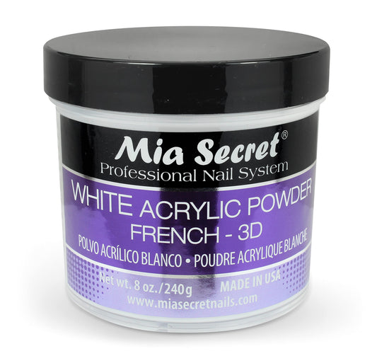 Mia Secret White Acrylic Powder bottle for precise 3D nail art.