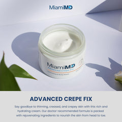MiamiMD Advanced Crepe Fix cream texture close-up for firming and smoothing.