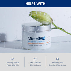 Crepey skin area shows smoother appearance after using MiamiMD Advanced Crepe Fix.