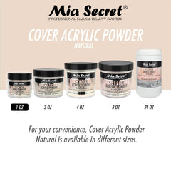 Packaging featuring Mia Secret Cover Natural 2 oz acrylic powder for salon use