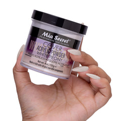 Packaging box for Mia Secret Cover White Peony powder highlighting USA-made quality