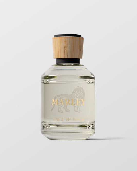 Michael Malul Marley Place of Peace bottle front, signaling serene freshness for daily rituals.