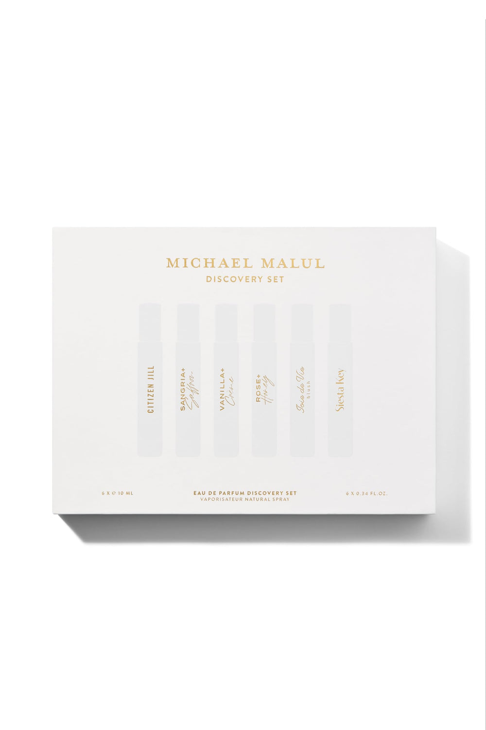 Michael Malul discovery set compact packaging highlighting four scents and blends.