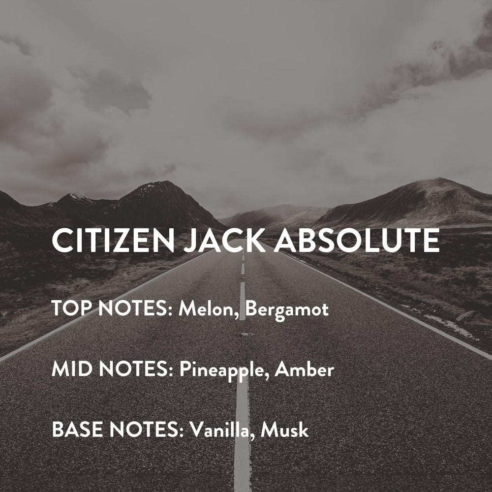 Travel trio of 10ml fragrances beside full-size Citizen Jack Absolute