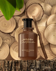Bottle with wooden cap detail from Michael Malul Wood + Cardamom.
